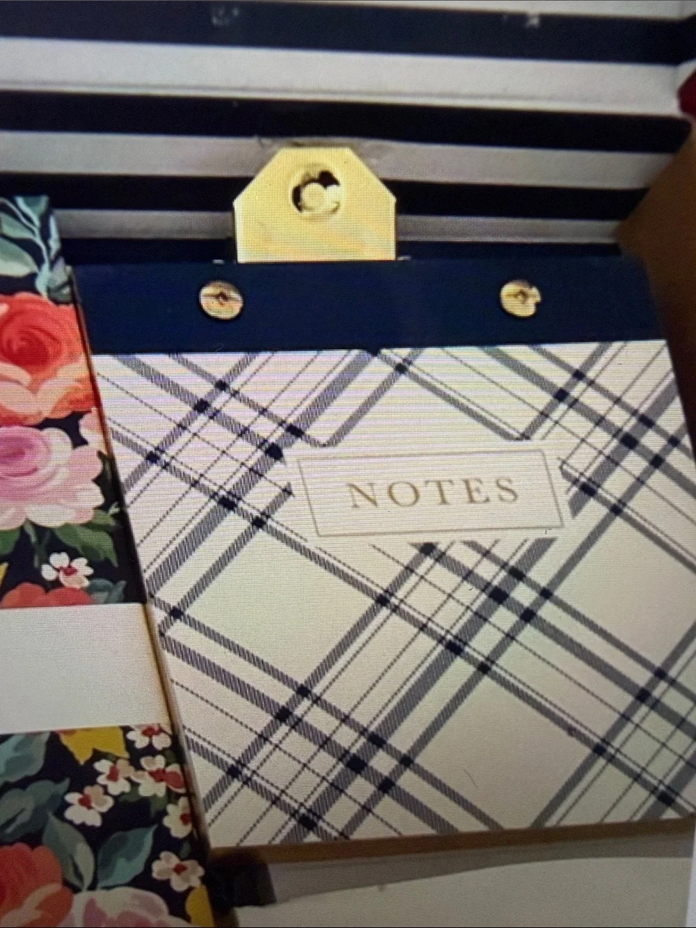Floral & Plaid Stationery Set - Navy, Pink, Cream